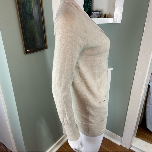 J. Crew Merino Wool Cream/Gray Women's Long Cardigan Sweater Medium M 65370 - Picture 8 of 13